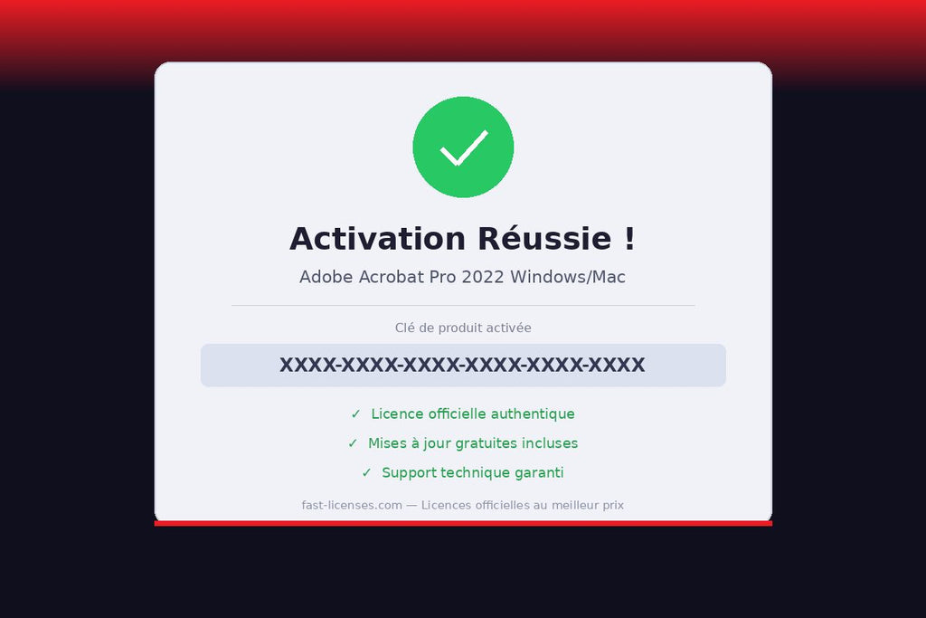 Activation réussie Adobe Acrobat Pro 2022 Windows/Mac — Licence officielle fast-licenses.com